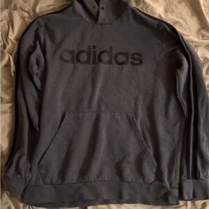 ADIDAS Men's Hoodie Sweatshirt Pullover Spellout Logo Striped Gray Black Sz L